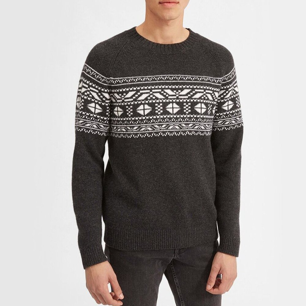 Everlane The Merino Wool Ski Sweater Size XXL Charcoal Grey Bone NEW $145